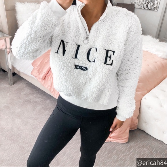 H&M Tops - H&M white half zip crop sherpa pullover sweatshirt